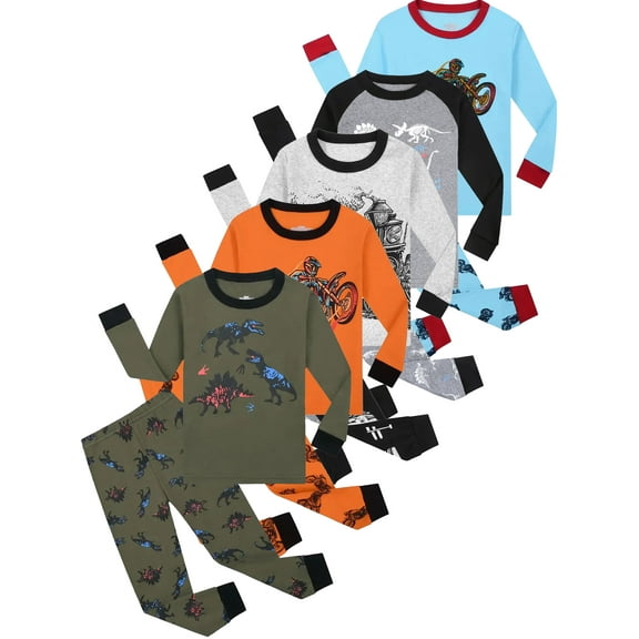WIBACKER Toddlers and Little Boys Snug-Fit 100% Cotton Pajama Sleepwear Sets Kids Long Sleeve Dinosaur Pjs Size 3-8T