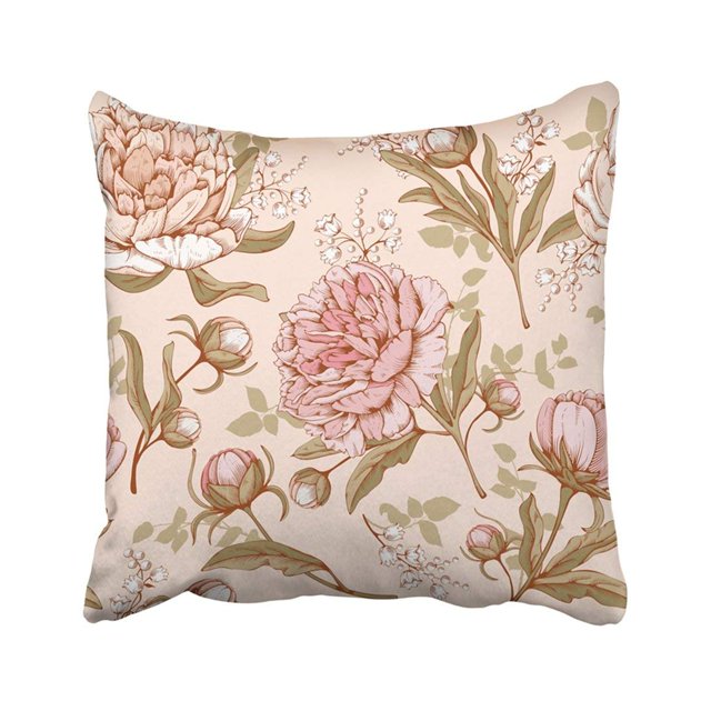 ABPHQTO Blanco Floral Vintage Lujo con flores detalladas Blooming Peony Pink Boho Botanical Chic Funda de almohada 45x45 cm