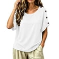 thumbnail image 5 of Uootdi Women's Tops Short Sleeve Crew Neck Side Button Blouses Bohemian Casual Style Lightweight Breathable Relaxed Fit Shirts Gift, 5 of 6
