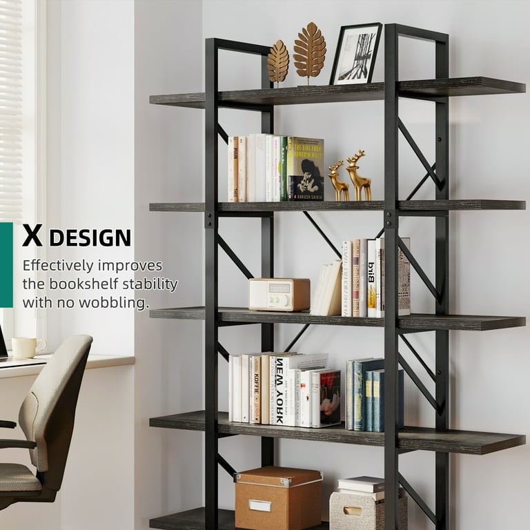 Free-standing Shelving Unit Industrial Style, Freestanding Bookshelves,  Solid Wood Bookcase 