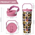 thumbnail image 4 of 30oz Handheld Travel Tumbler with Handle – Double Wall Stainless Steel Insulated Cup, Flip Straw Lid, Leak-Proof & BPA-Free for Hot and Cold Drinks – Durable Coffee & Juice Mug Pink, 4 of 7