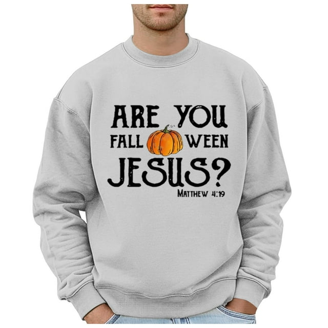 Ediodpoh Men's Hoodless Sweatshirt Fashionable Oversized Pullover for Holiday Celebrations Unique Logo Print Stylish Fall Apparel Plus Size Hop Sweatshirts for Men Light Gray S