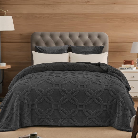 PHF Soft Sherpa Fleece Blanket Queen Size for Bed, 510GSM Fleece Lightweight Yet Warm Blanket, No Shed No Pilling, 90" x 90", Tuf