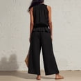 thumbnail image 5 of Guluxicc 2 Piece Womens Outfit Sets Linen Mock Neck Sleeveless Smocked Ruffle Hem Top High Waist Wide Leg Pants Outfits with Pockets, 5 of 5