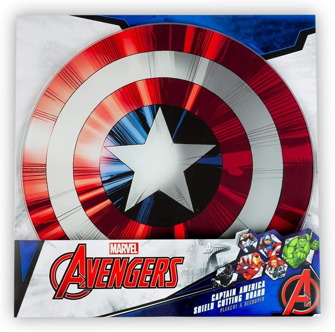 Marvel Avengers Captain America Shield Replica Cutting Board - 11 3/4 inch Round - Tempered Glass With Non-Slip Feet - Officially Licensed - Kitchen Decor Gift for Adults, Men, Women, Father's Day