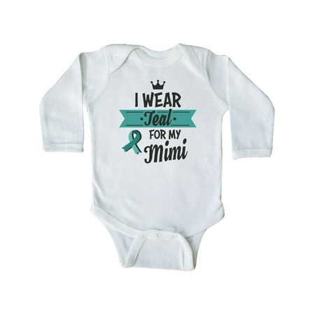 

Inktastic I Wear Teal For My Mimi with Teal Ribbon Gift Baby Boy or Baby Girl Long Sleeve Bodysuit