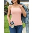 thumbnail image 3 of Charmo Camisoles for Womens with Built-in Bra Lace Trim Cami Adjustable Spaghetti Strap Lettuce Hem Ribbed Tank Tops, 3 of 6