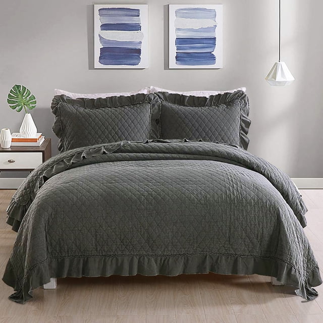 JML Classic Vintage-Inspired Quilt Set, 3-Piece King Size, Stonewashed Bedspread Coverlet