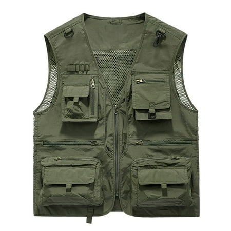 Men s Summer Multi-Pocket Vest Lightweight Breathable Quick Dry Fishing Hiking Travel Vest with Many Pockets Utility Waistcoat Photographer Clothing Army Green XXXXXL