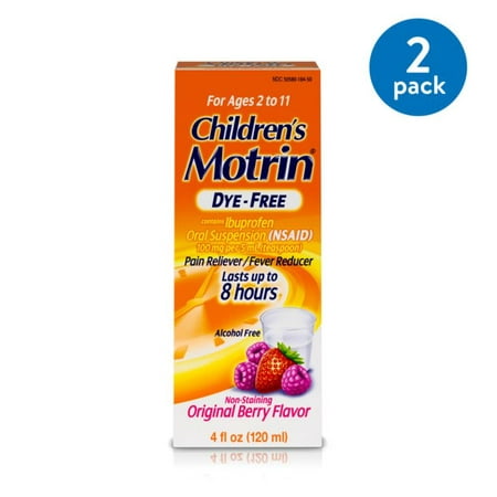 (2 Pack) Children's Motrin Oral Suspension Dye-Free Berry, Ibuprofen, Fever Reducer, 4 (Best Fever Reducer For Kids)