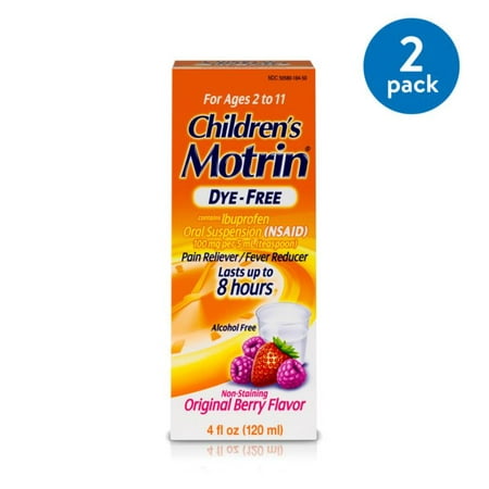 (2 pack) (2 Pack) Children's Motrin Oral Suspension Dye-Free Berry, Ibuprofen, Fever Reducer, 4 Oz
