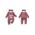 thumbnail image 2 of Cjfdfy Preemie Newborn Baby Girl Fall Outfit, Long Sleeve Little Sister Embroidered Letter Collar Jumpsuit Headwear 2-piece Set Cute Knit Jumpsuit Coming Home Fall Winter Outfit, 2 of 8