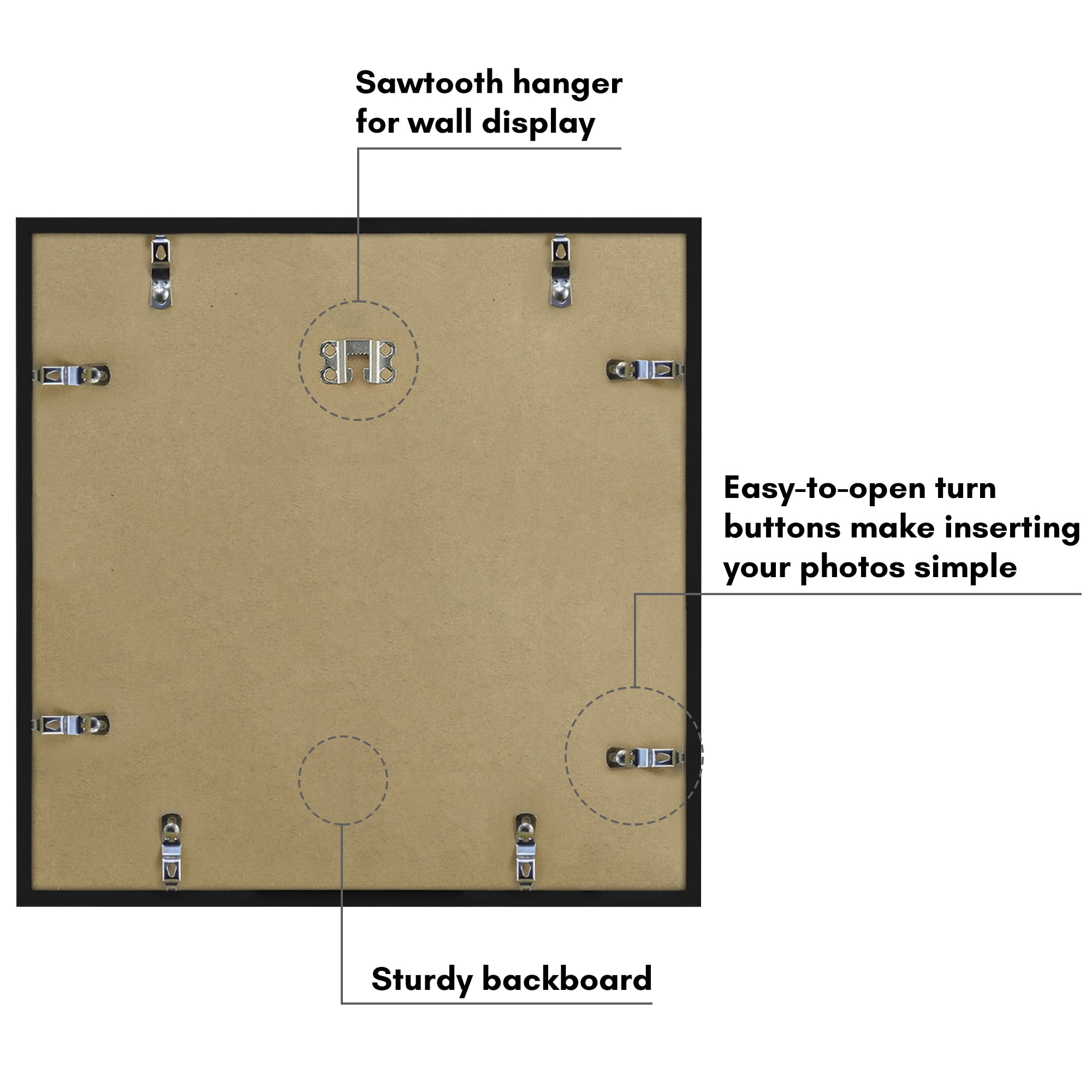 Americanflat 14x14 Picture Frame with Polished Plexiglass Streamline Collection Thin Border Square - Black