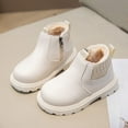 thumbnail image 2 of Miluxas Girls Warm Fall Winter Short Boots Fleece Lining Solid Color Leather Shoes for Toddler Little Big Kids Girls White 3.5-4Years, 2 of 4