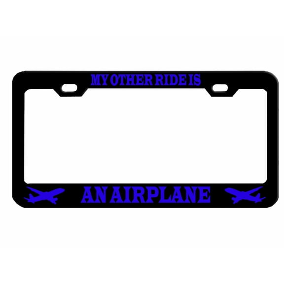 My Other Ride is an Airplane Style Metal License Plate Frame Personalized/Car Accessories Car Tag Holder Cover (Black/Lime Blue)