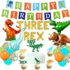 Three Rex Balloons T-Rex 3 Cake Topper Dinosaur Birthday Cupcake Topper Jurassic Park Birthday Boy Party Supplies Decorations