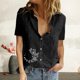 thumbnail image 2 of Gibobby Camiseta de manga corta para mujer Algodón Casual Suelto Personalidad Impreso Solapa Botón Manga Corta(Negro,M), 2 of 4