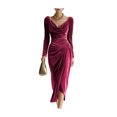 thumbnail image 5 of Quixlent Women's Long Sleeve Velvet Evening Party Dress Cowl Neck Ruched Slit Bodycon Dress Midi Wedding Guest Dress, 5 of 8