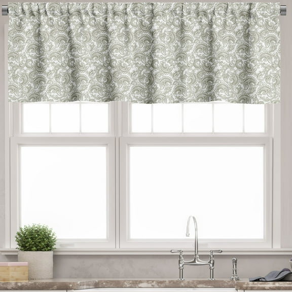Ambesonne Floral Valance Pack of 2, Damask with Ethnic, 54"X18", Reseda Green White