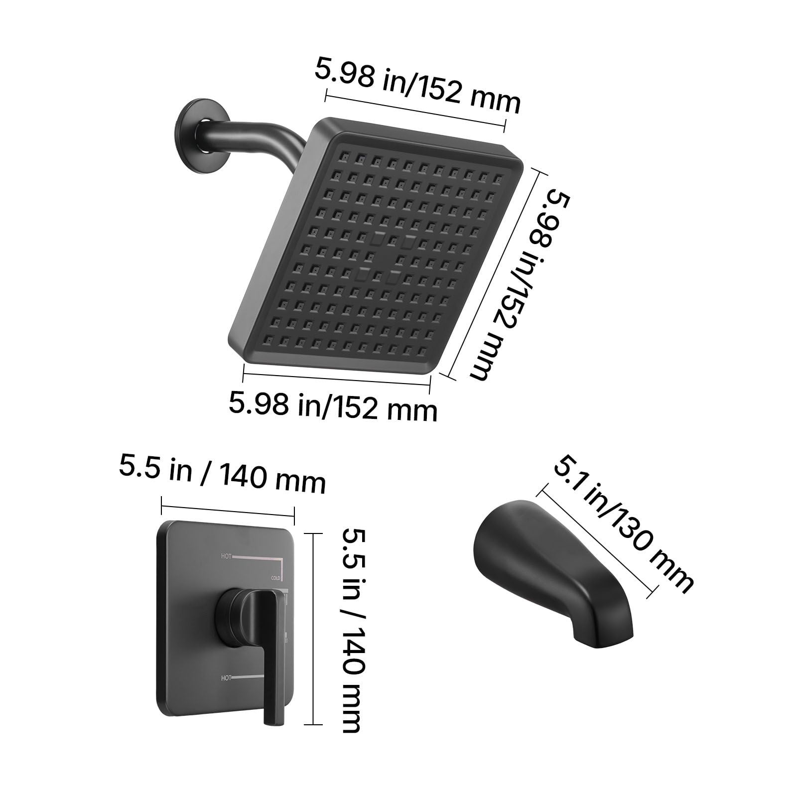 Tub and Shower Faucet Set 4-Piece Brass Valve ABS Shower Head 304 Stainless Steel Panel Matte Black for Bathroom