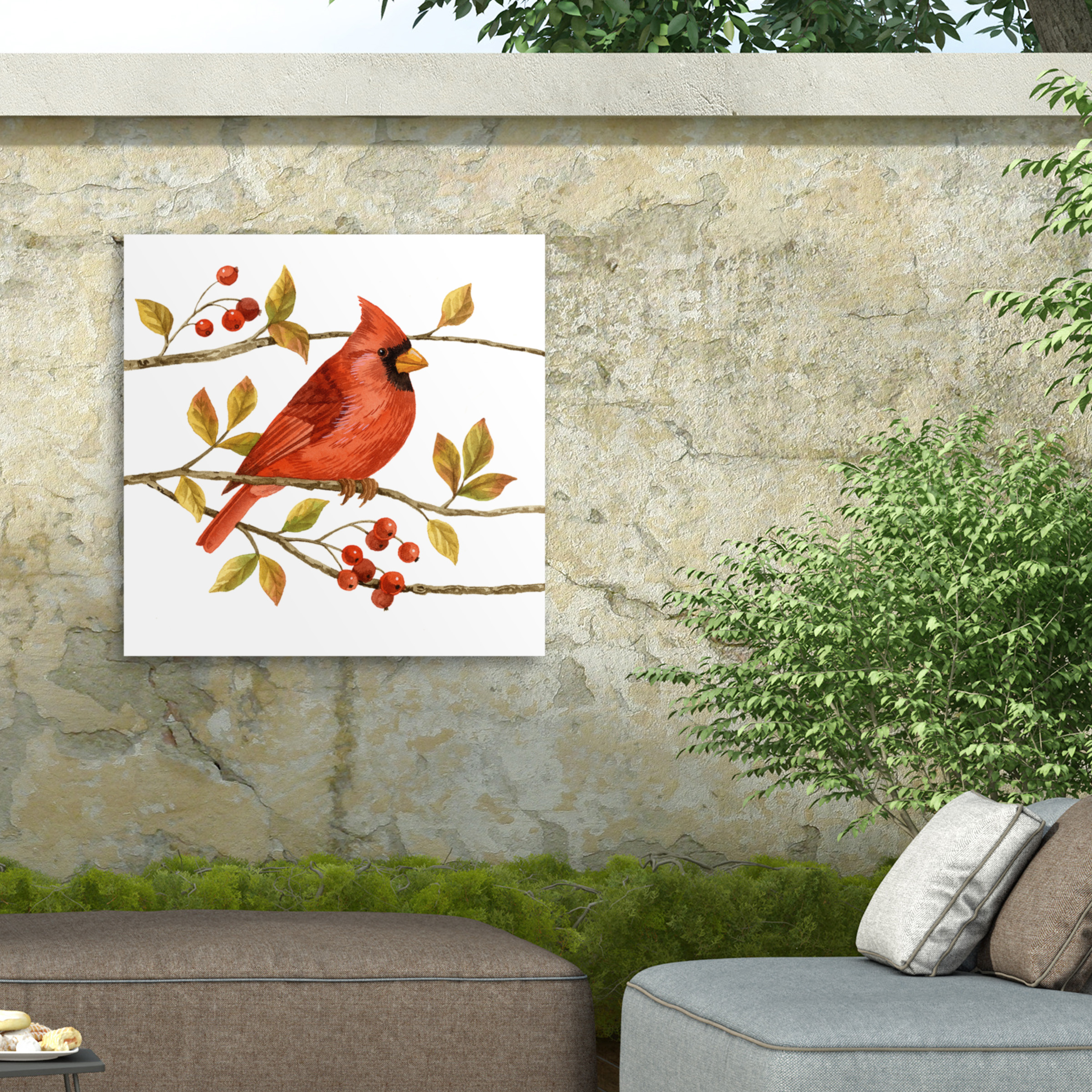 Jane Maday 'Birds And Berries III' Outdoor Canvas 35x47