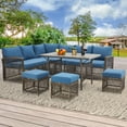 thumbnail image 3 of AECOJOY Outdoor Furniture Set, 7-Piece Rattan Wicker Sectional Sofa Couch, Patio Conversation Set with Dining Table & Chair in Navy, 3 of 10