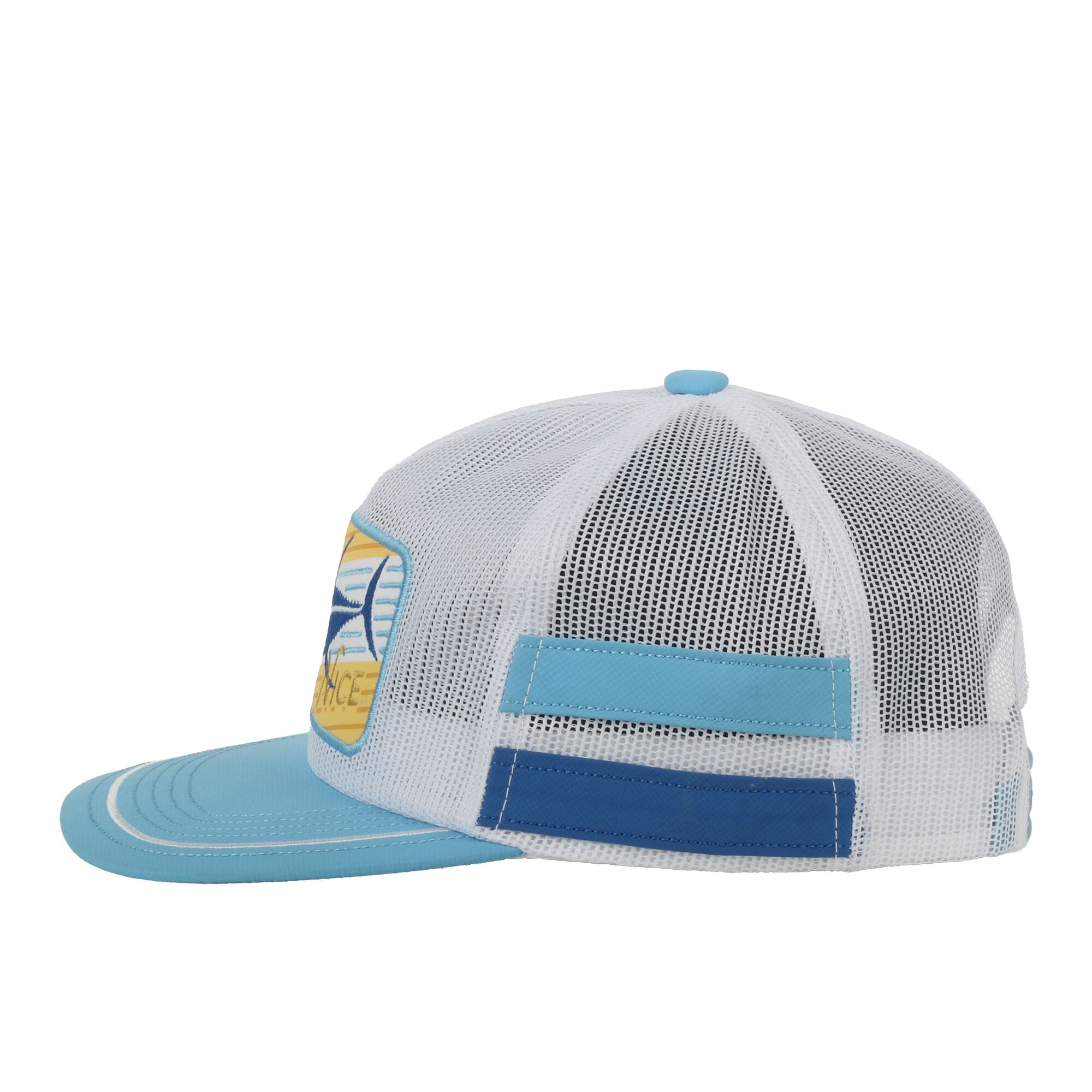 Outdoor Cap Reel Nice Fishing Patch Mesh Cap – Flat Bill Snapback, One Size, White/Blue