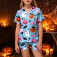 thumbnail image 2 of Girl Boy Halloween Pajamas Pumpkin Shorts Sleeve Button Down Shirt Pants Fall Pjs Nightgown, 2 of 5