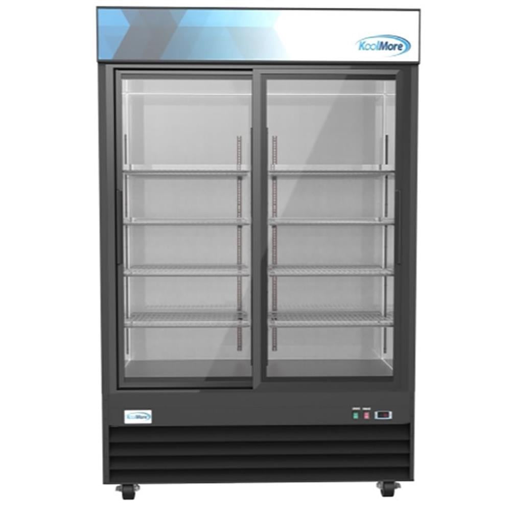 KoolMore MDR-2D-GSLD Commercial Glass 2 Door Display Refrigerator Merchandiser - Upright Beverage Cooler with LED Lighting - 45 Cu. Ft., Black
