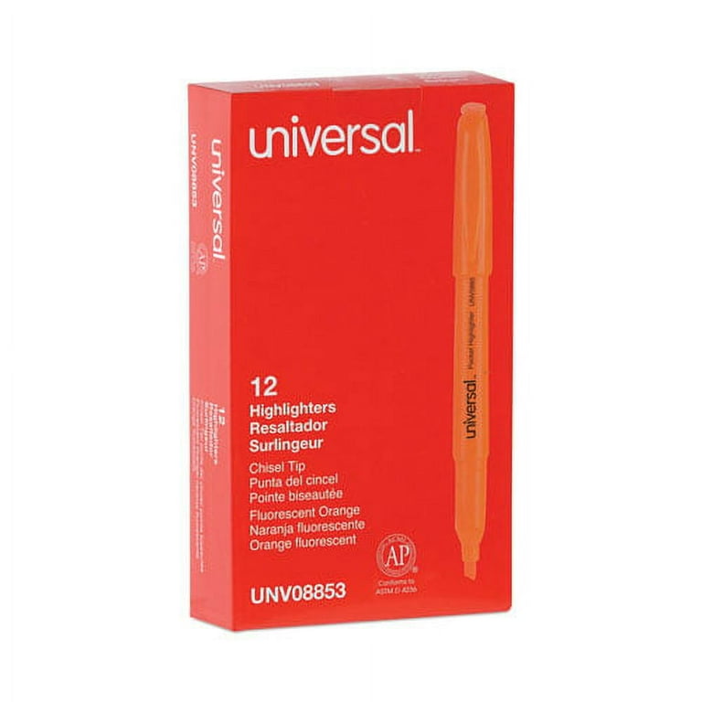 Pocket Highlighters, Fluorescent Orange Ink, Chisel Tip, Orange Barrel, Dozen Pocket Highlighters, Fluorescent Orange Ink, Chisel Tip, Orange Barrel, Dozen