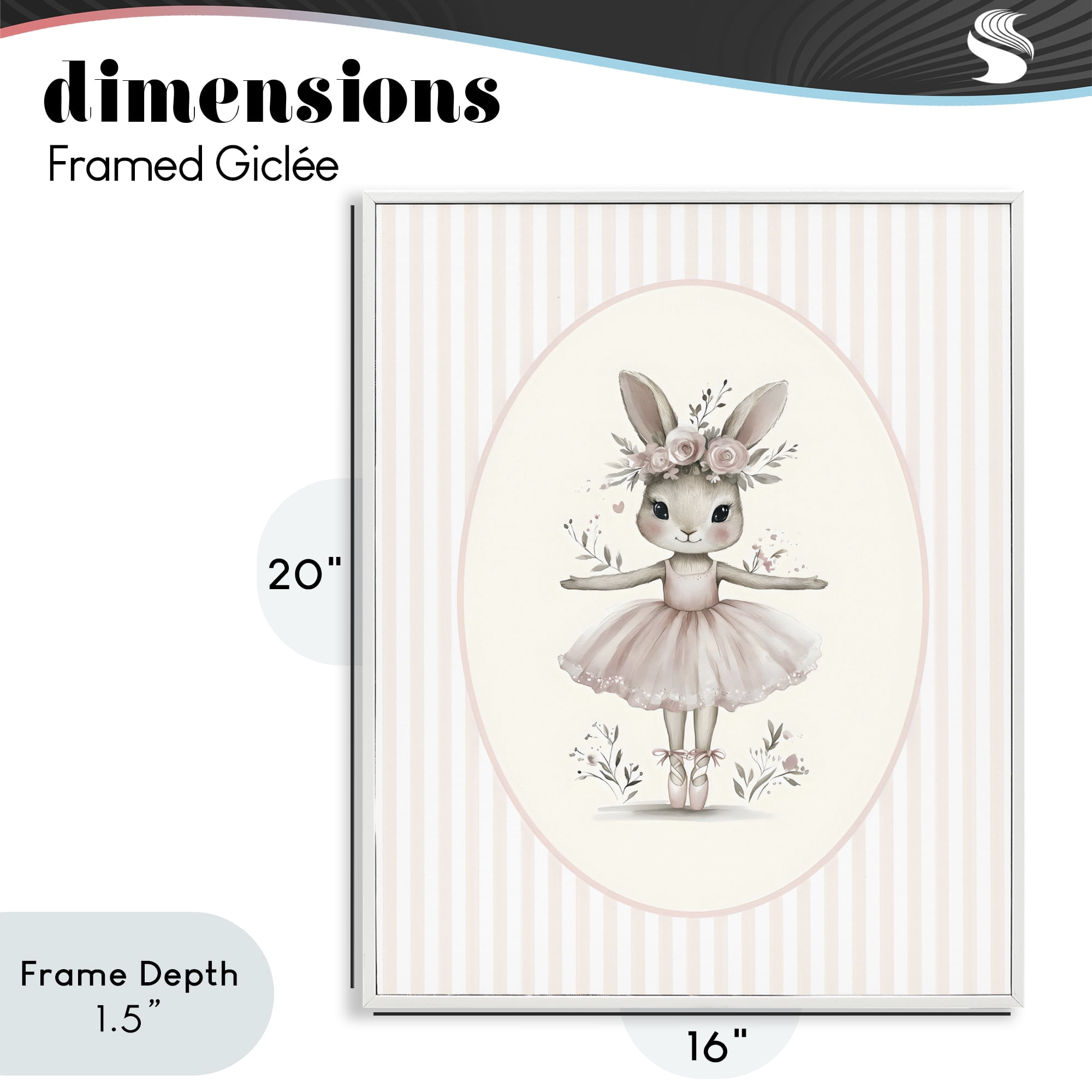 Stupell Industries Nursery Ballerina Bunny Striped White Framed Giclee Art, design by LSR Design Studio