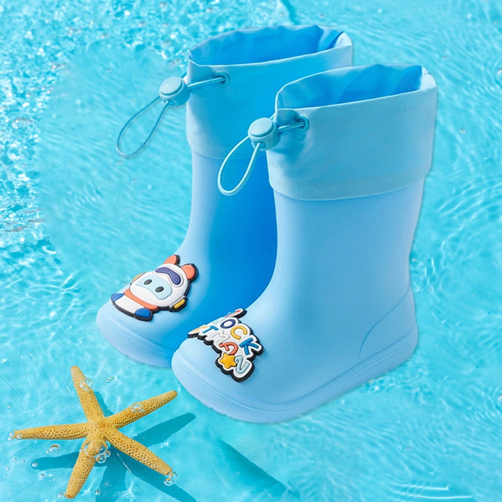 Ulitacool Boys Boots Kids Boys Boots For Outdoor School High Top Low Heel Toddler Rain Boots For Boys Classic Basic Shoes 18-24 Months Blue
