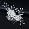 thumbnail image 4 of Nvzi Horquillas para el pelo de boda con flores para novias, peinetas con perlas de cristal, pinzas para el pelo, accesorios para el pelo de boda dorados, joyas, color blanco, 4 of 5
