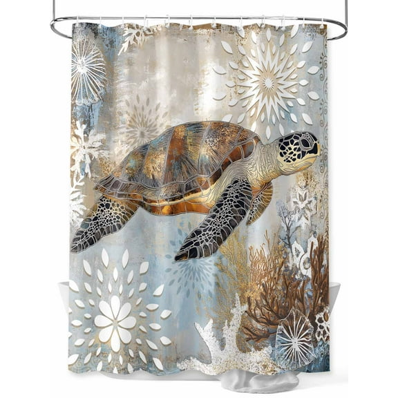 Retro Abstract Ocean Turtle Shower Curtain, Marine Life Starfish Watercolor Waterproof Shower Curtain Set with 12 Hooks Lightweight Washable Fabric Shower Curtains for Bathroom 48x72 Inches