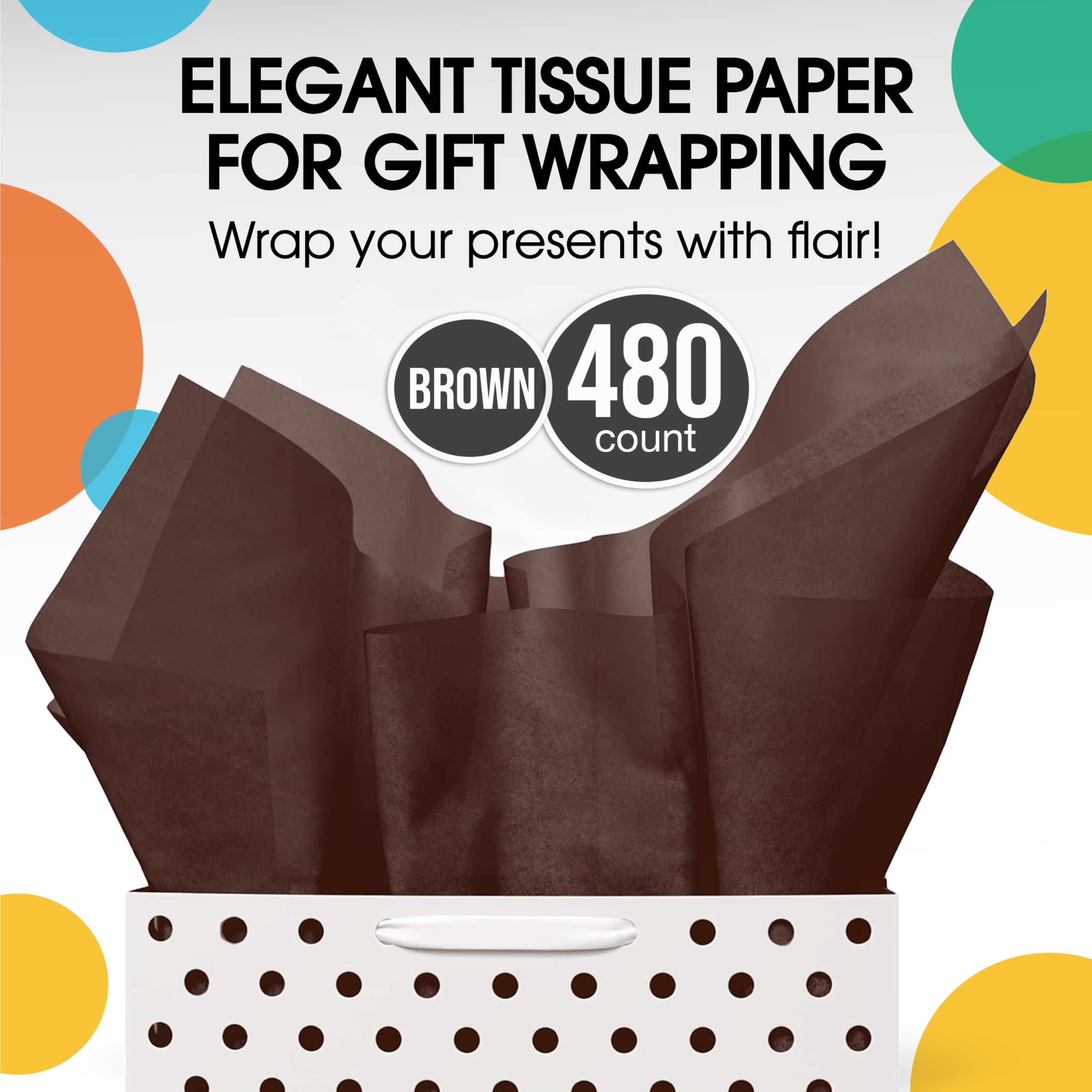 Crown Display - 480 Sheets, 20" x 30" Brown Packing Tissue Paper for Gift Wrapping and Packing