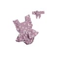 thumbnail image 2 of Douhoow 0-24M Newborn Girls Ruffle Floral Romper Backcross Jumpsuit +Headband Baby Sunsuit, 2 of 7