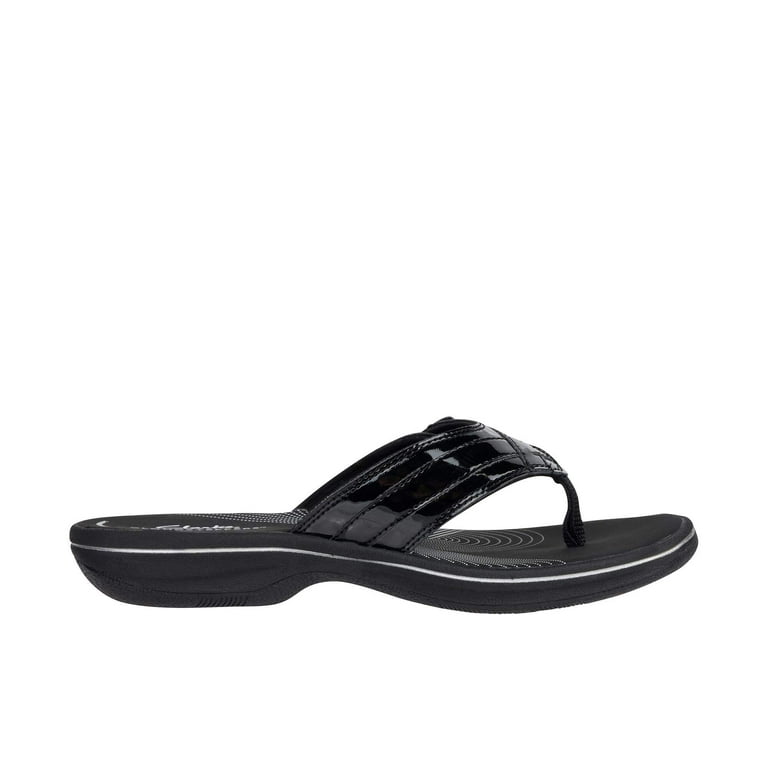 Clarks Women's Breeze Sea Black Pat Lightweight Synthetic Flip