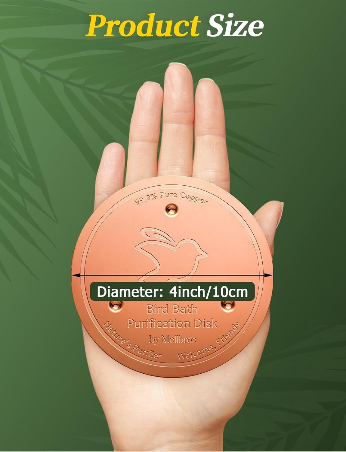 Bird Bath Copper Disk, 0.6mm Reinforced 99.99% Pure Copper Cleaning Disk with Triple-Point Support for Physical Safe Clean Water All-Season, Universal Fit for Outdoor Birdbaths, Bowl, Bird Bath Solar