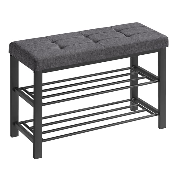 3-Tier Shoe Rack for Entryway Shoe Bench Storage Organizer with Foam Padded Seat Linen Metal Frame for Living Room