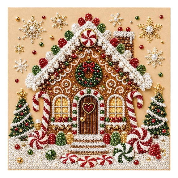 Pearl Kit, Christmas Wooden House Pearl Painting Kit with Frame, 3D Pearl Diamond Art Craft for Adults & Beginners, DIY Diamond Art Kits with Frame, Christmas Wall Art Decor Gift, 7.87in
