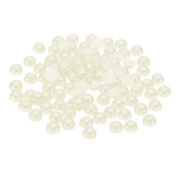 Uxcell 600Pcs Flatback Pearls Beads for Crafting, 8mm Half Round Resin Beads Flatback Pearls for Nail Charms, Beige
