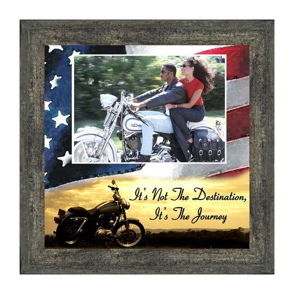 Harley Davidson Gifts for Men and Women, Patriotic Harley Accessories, Harley Davidson Wedding Gifts, Sunset American Flag for Harley Riders, "It's Not the Destination" Unique Motorcycle Decor, 9754