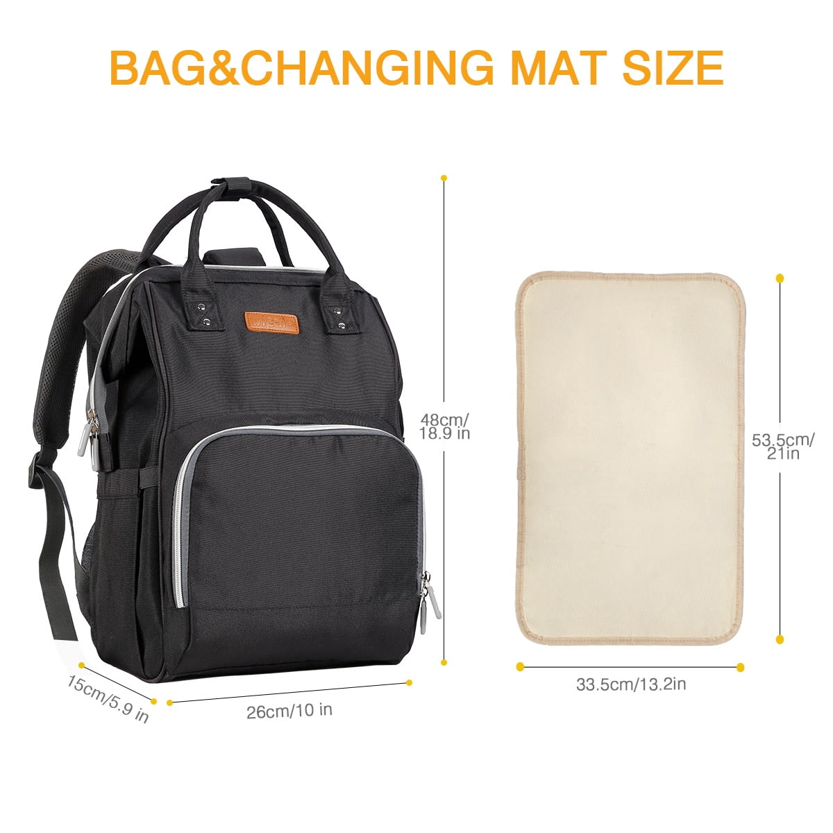 Wipalo Waterproof Large Capacity Backpack Diaper Bag, Black