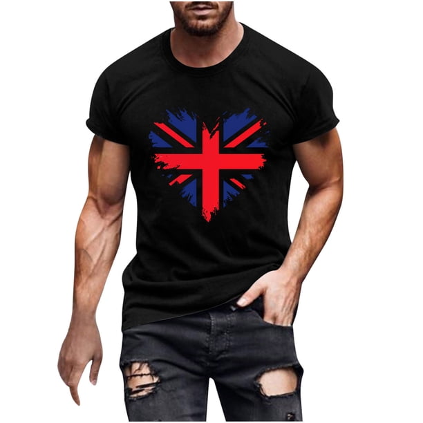 Mens Casual Manga Corta Botón Abajo Camisetas Estados Unidos Bandera Impresión Cuello Redondo Suéter Camiseta, Poliéster Casual Uso Diario para Hombres