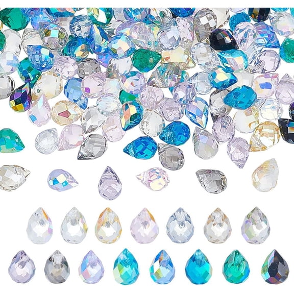 225Pcs Teardrop Glass Beads 15 Colors Horizontal Hole Faceted Glass Teardrop Spacer Beads Top Drilled Beads for Bracelet Necklace Earring Jewelry Making 4x6mm colorful DIY