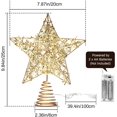 thumbnail image 4 of Adorno para árbol de Navidad con forma de estrella, funciona con pilas, dorado, con temporizador decorativo y rayas plateadas, 20 luces LED navideñas sobre alambre metálico para decoración de interior, 4 of 4