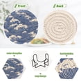 thumbnail image 4 of Haosy Set of 6 Drink Woven Coaster with Holder Heat Resistant Non-Slip Bar Coasters 4 Inches Blue White Wave, 4 of 7