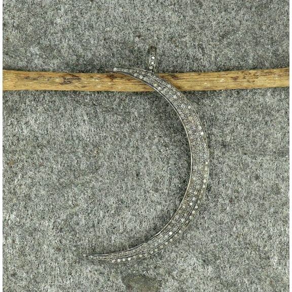 Moon Pendant Diamond 925 Silver Moon Charm Pendant Pave Diamond Christmas Gift.