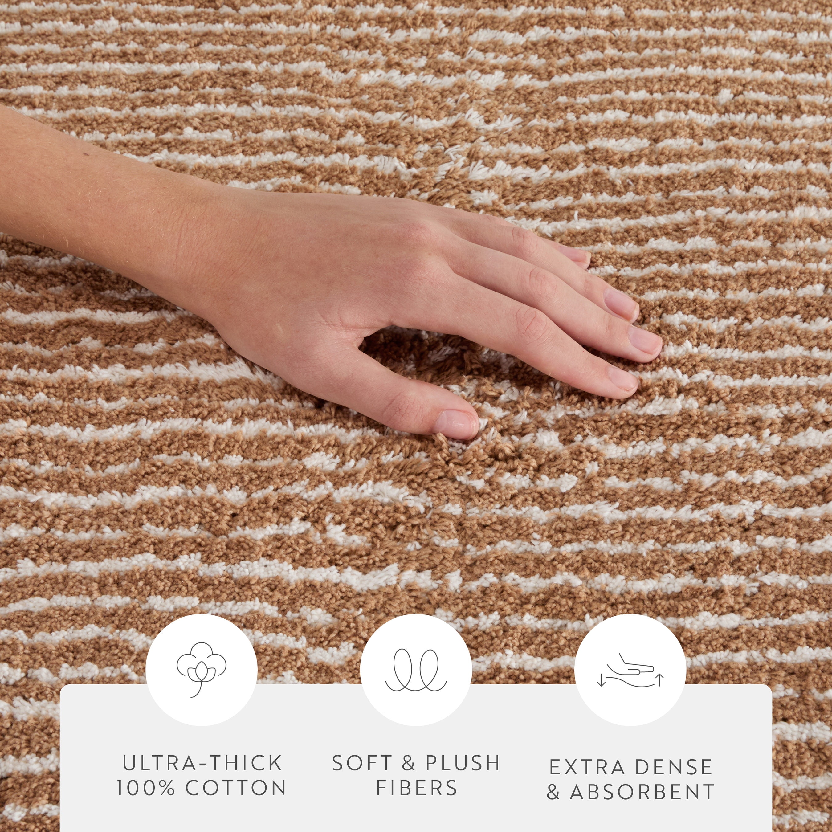 100% Cotton Pinstripe Patterned Bath Mat by Comfort Canopy, Mocha, 24" x 17"