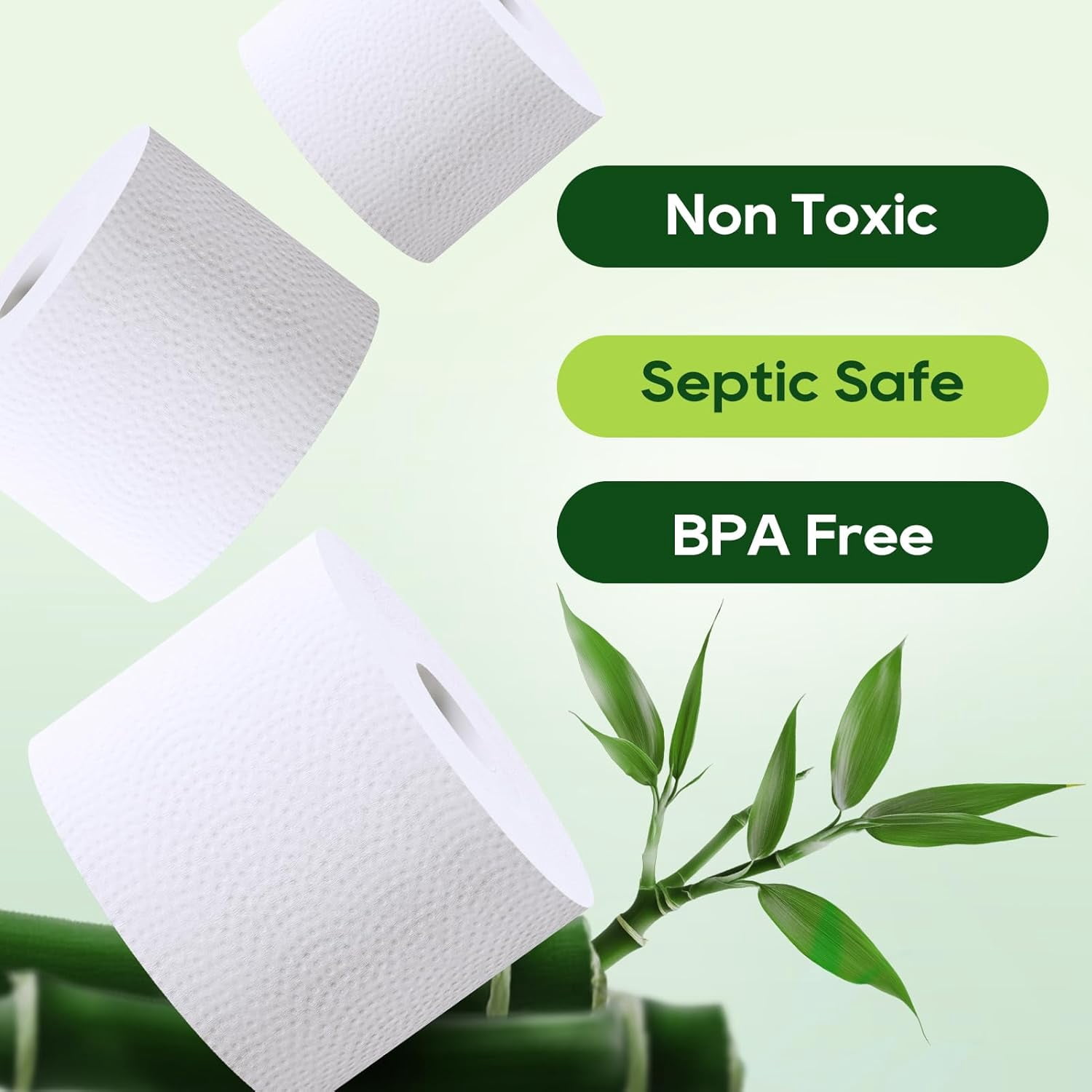 Bamboo Toilet Paper, Septic Safe Toilet Tissue, 9 Mega Rolls, 600 Sheets Per Roll, Tree Free, Non Toxic, 2 Ply, Soft and Absorbent, Eco Friendly Dye-Free Paper